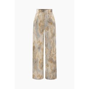 Straight Leg Pants Marble Print High Waisted Full-length Satin Feel Size 4